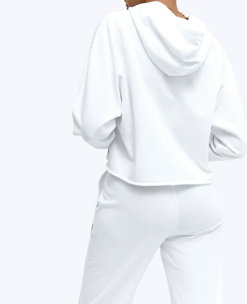 Lightweight Terry Cut-Off Hoodie White Womens data-zoom-image=