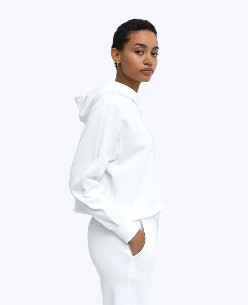 Lightweight Terry Cut-Off Hoodie White Womens data-zoom-image=