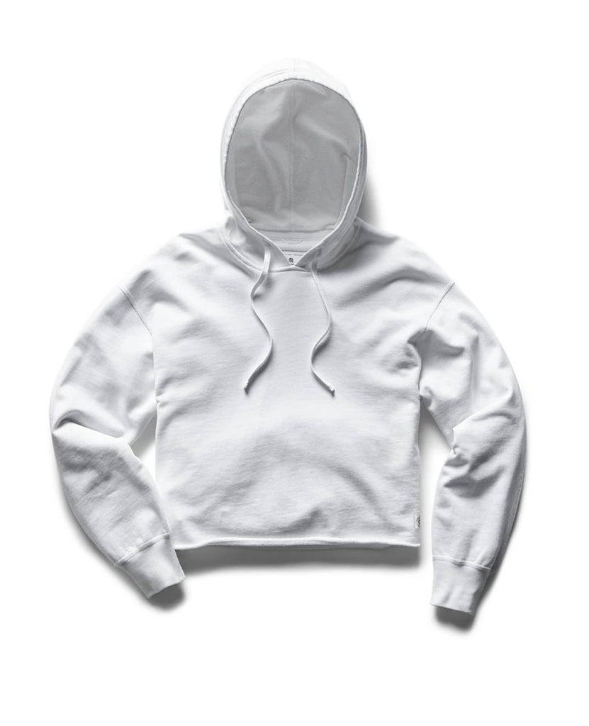 Lightweight Terry Cut-Off Hoodie White Womens data-zoom-image=