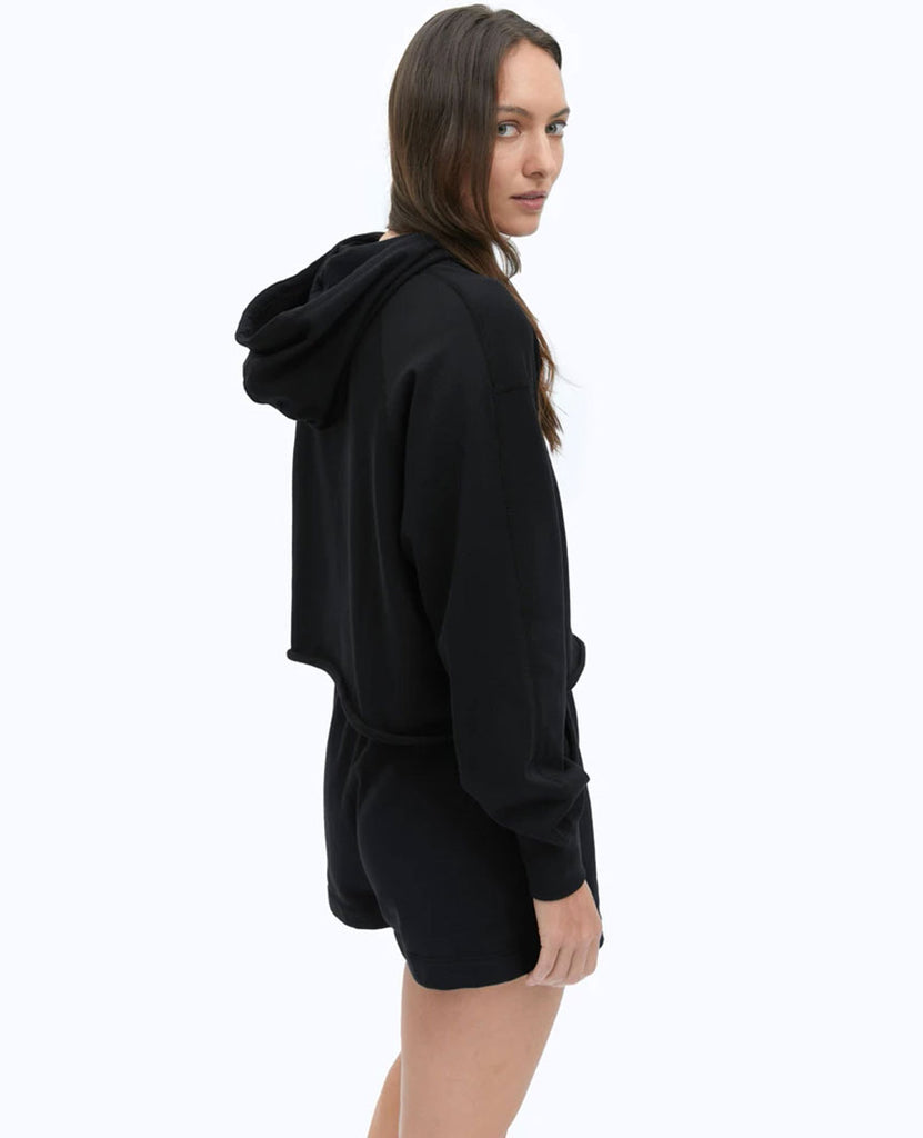 Lightweight Terry Cut-Off Hoodie Black Womens data-zoom-image=