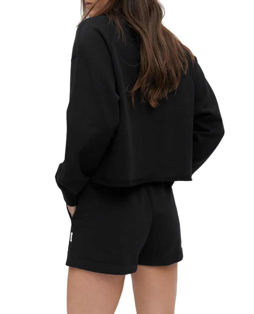 Lightweight Terry Cut-Off Crewneck Womens Black data-zoom-image=