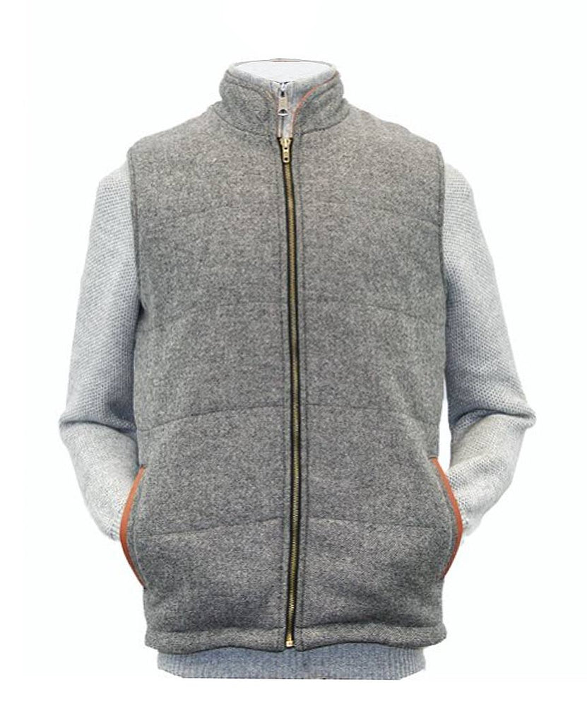 Body Warmer and Gilet Trimmed with Leather Grey Tweed data-zoom-image=