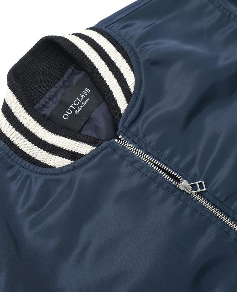 Navy Nylon Bomber Jacket data-zoom-image=