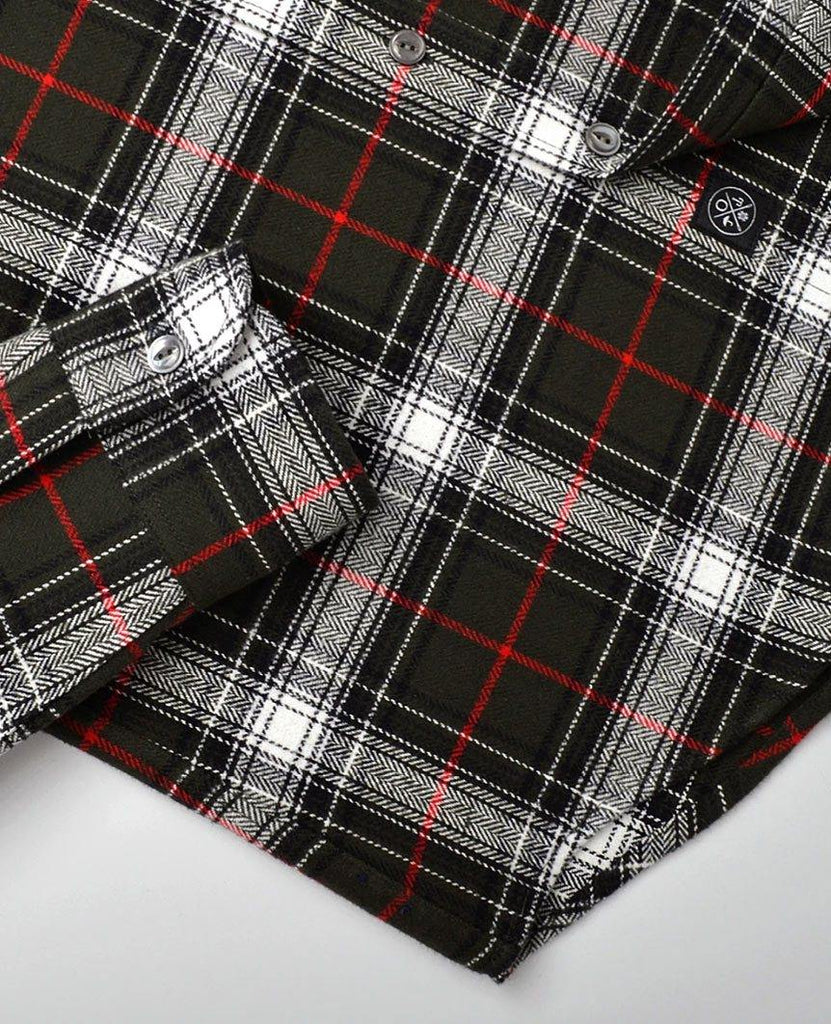 Olive Herringbone Plaid Flannel Shirt data-zoom-image=