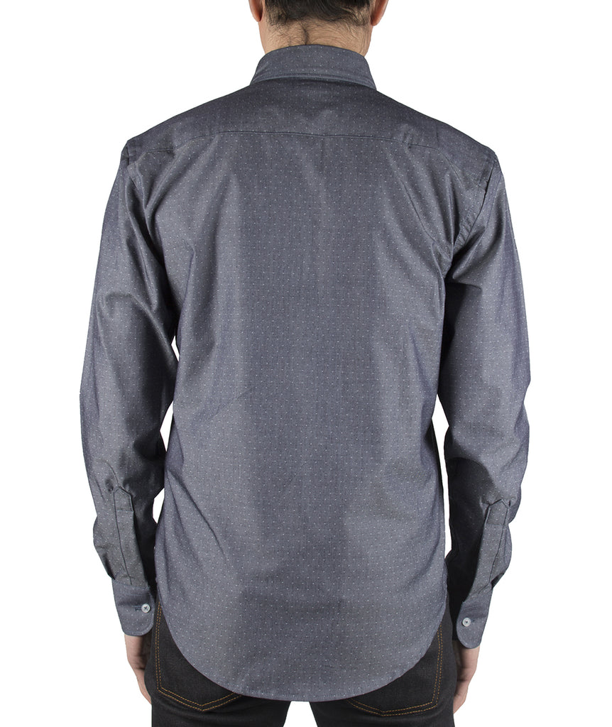 Chambray Dobby Dots Blue Regular Shirt data-zoom-image=
