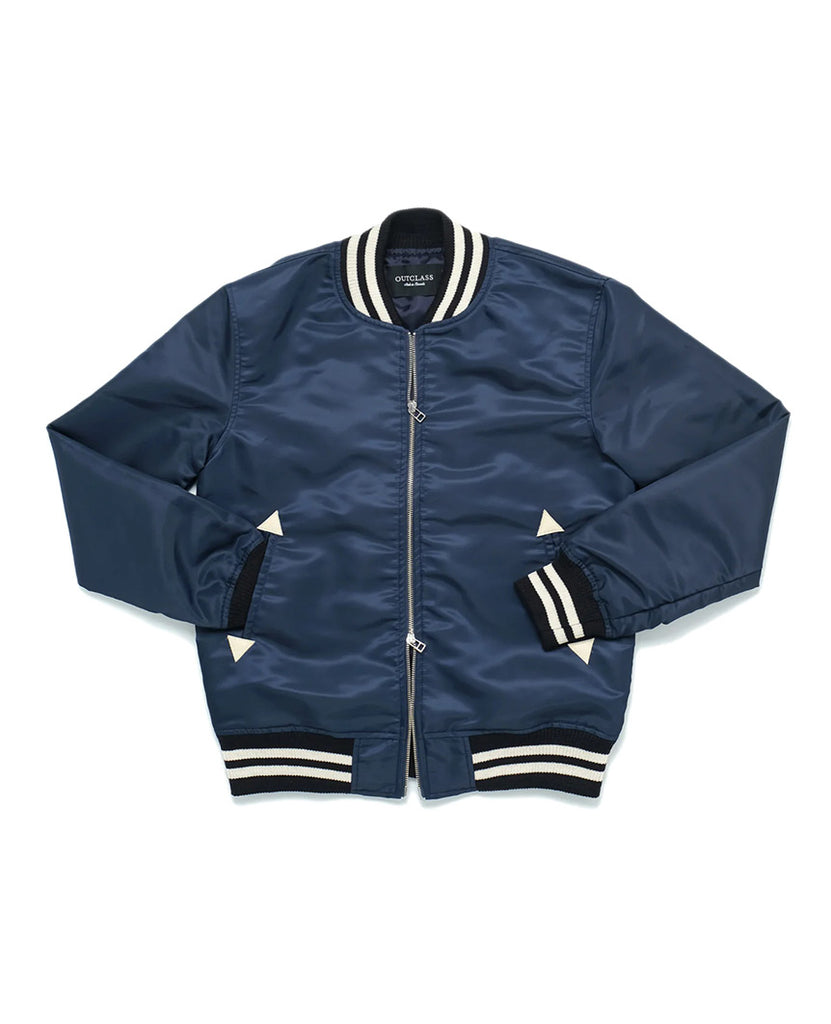 Navy Nylon Bomber Jacket data-zoom-image=