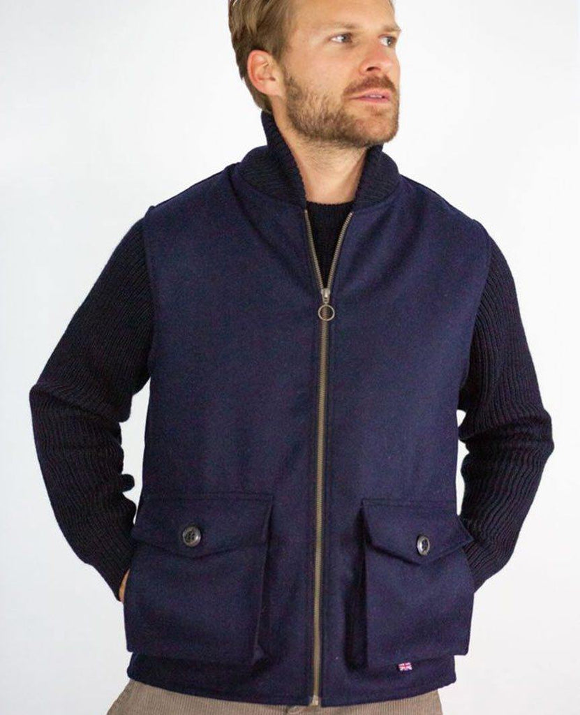 Wilson Wool Shawl Gilet Navy data-zoom-image=