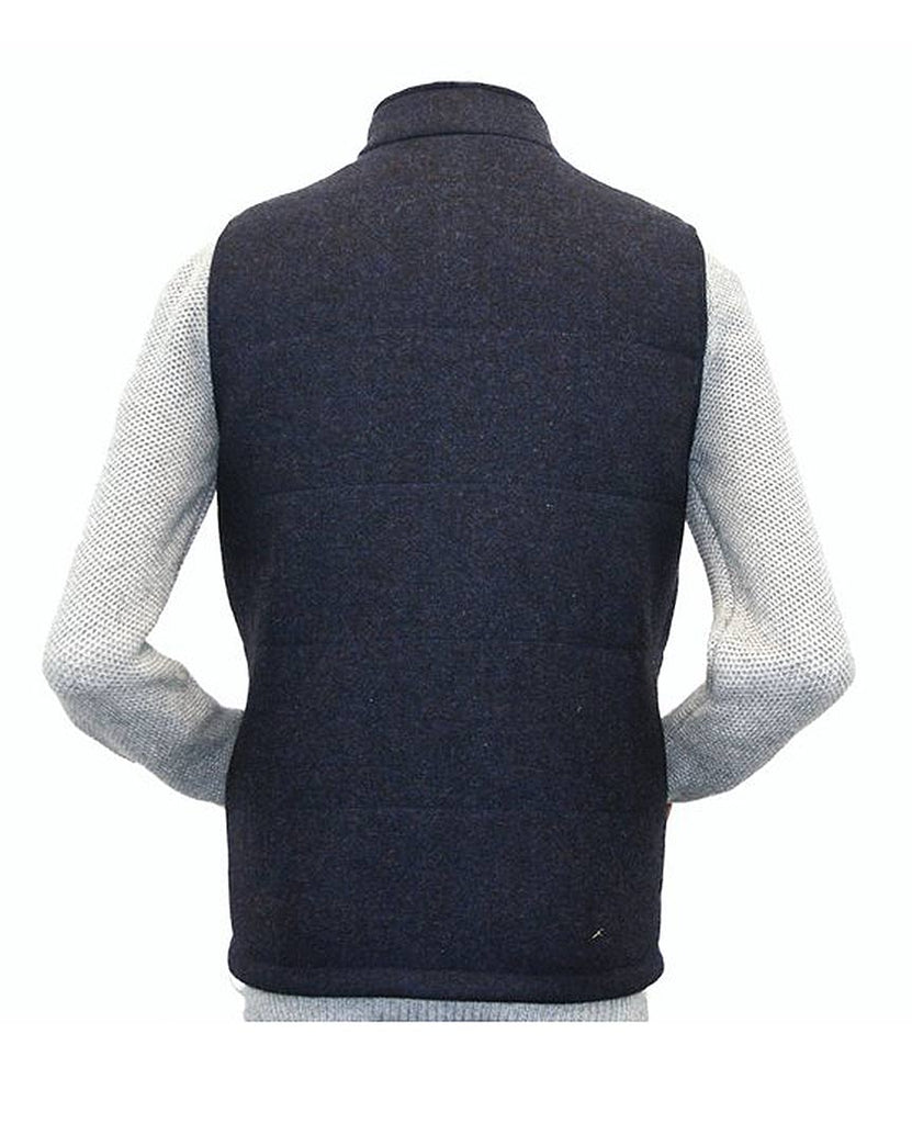 Body Warmer and Gilet Trimmed with Leather Navy Tweed data-zoom-image=