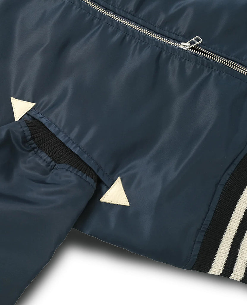 Navy Nylon Bomber Jacket data-zoom-image=