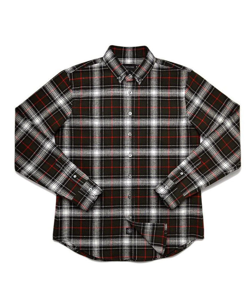 Olive Herringbone Plaid Flannel Shirt data-zoom-image=