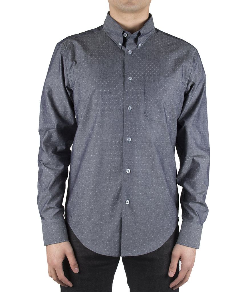 Chambray Dobby Dots Blue Regular Shirt data-zoom-image=