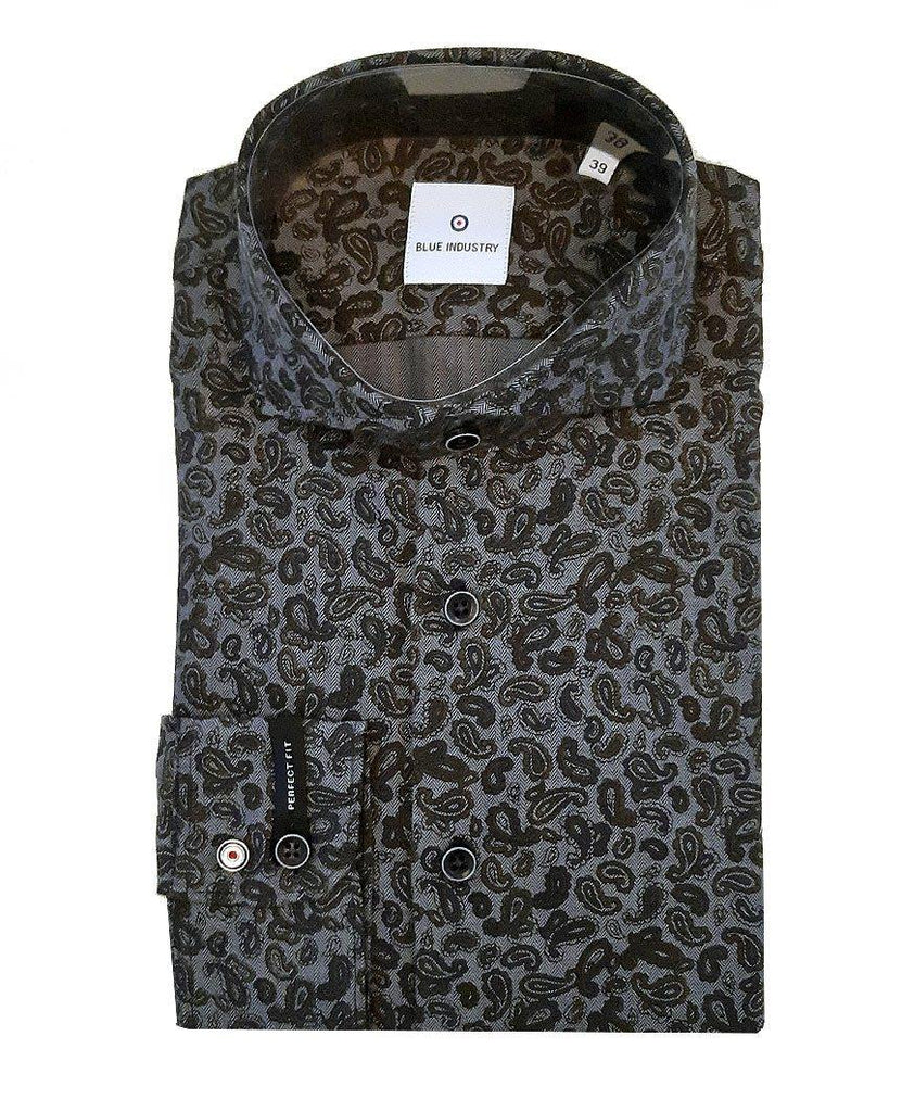 Navy Paisley Print Shirt data-zoom-image=