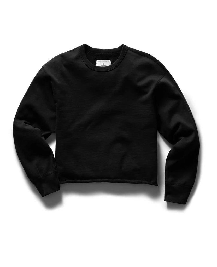 Lightweight Terry Cut-Off Crewneck Womens Black data-zoom-image=