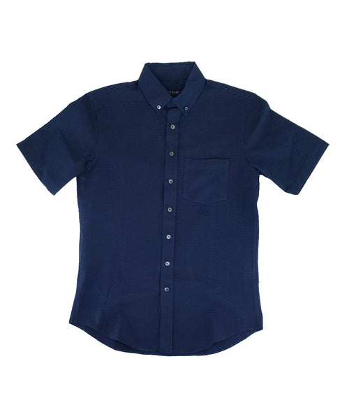 Navy Seersucker S/S Shirt | Outclass | Bricks and Bonds