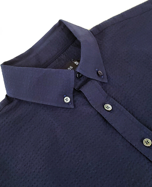 Navy Seersucker S/S Shirt