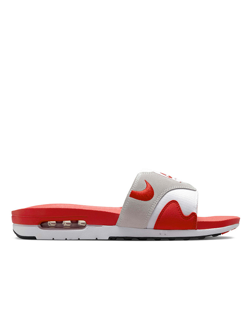 Nike red cheap and white slides