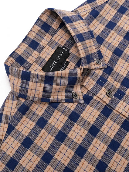 Camel/Navy Check Flannel Shirt