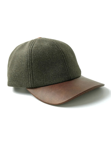 Olive Wool Leather Ball Cap