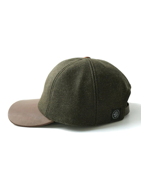 Olive Wool Leather Ball Cap data-zoom-image=
