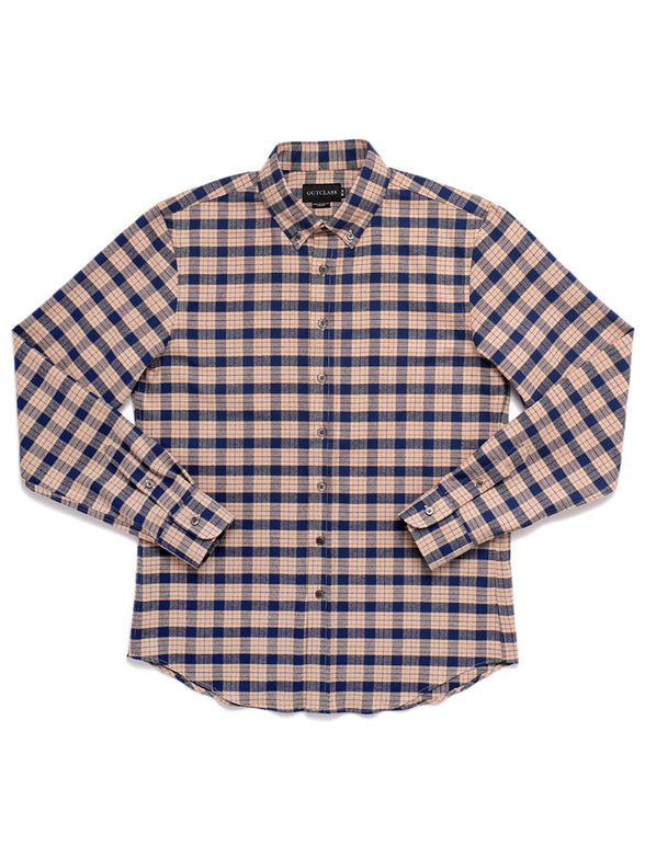 Camel/Navy Check Flannel Shirt data-zoom-image=