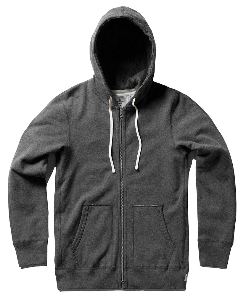 Full Zip Hoodie Midweight Terry Heather Charcoal Reigning Champ Bricks and Bonds