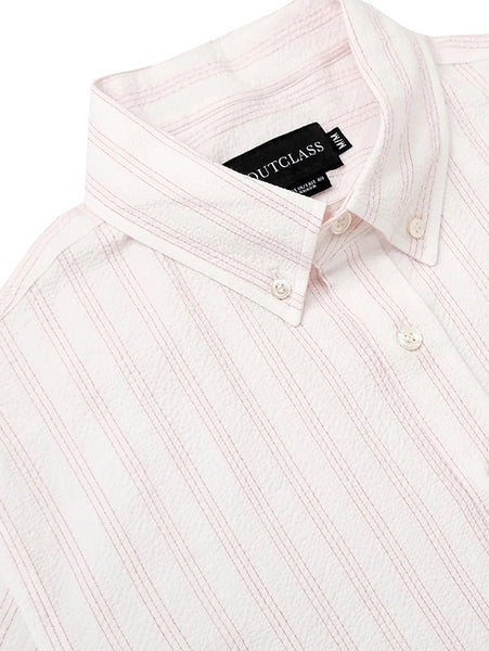 Salmon Stripe Seersucker Short Sleeve Shirt