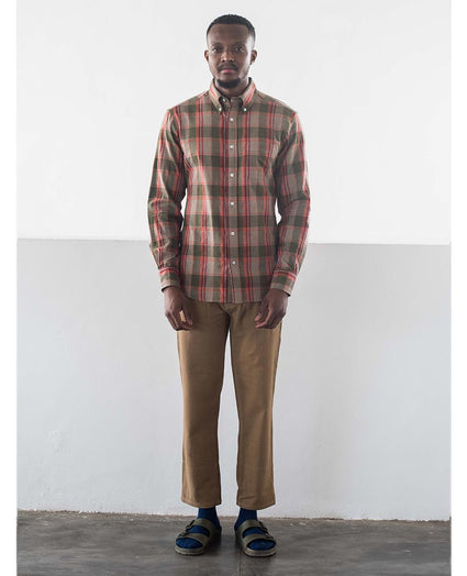 Classic Buttondown Collar LS Green Orange