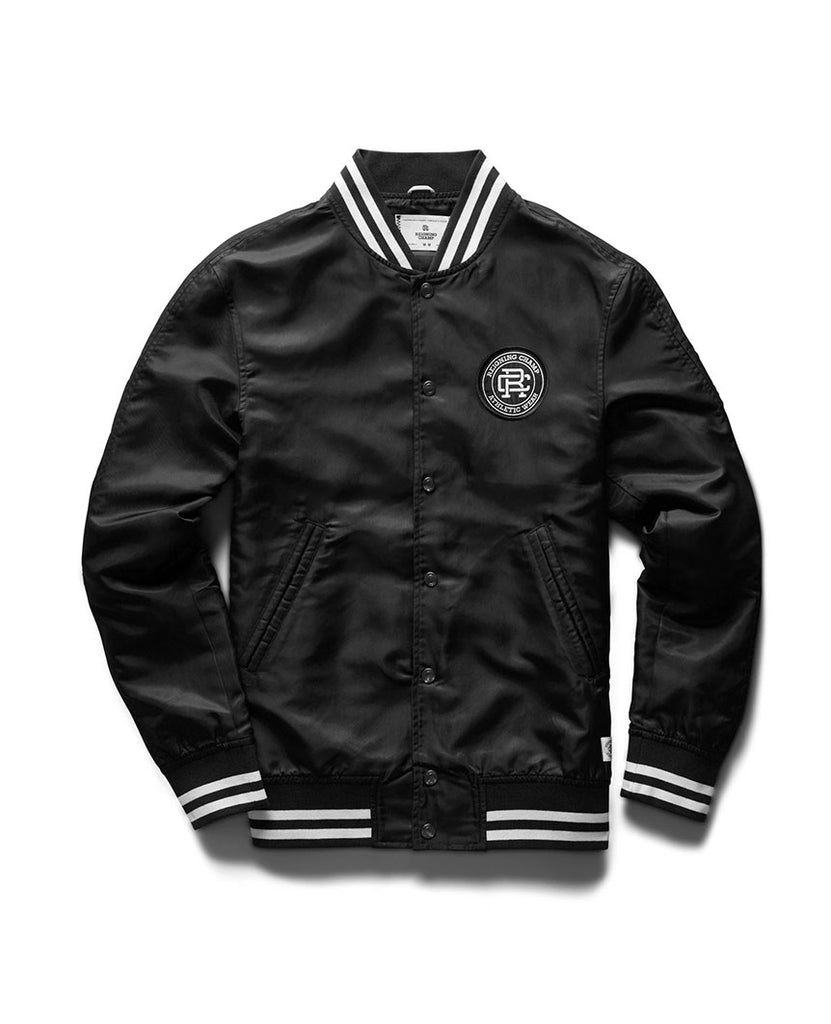 Woven Satin Logo Stadium Jacket Black